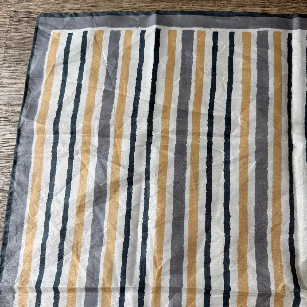 Vera Neumann Striped Silk Scarf Square Vintage | Yellow White Gray | 26